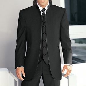 NEW J Yves Black Nehru Band Collar Mandarin Tuxedo No Button